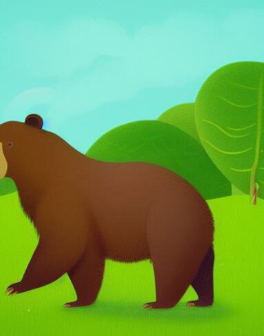 A brown bear and the lush green field