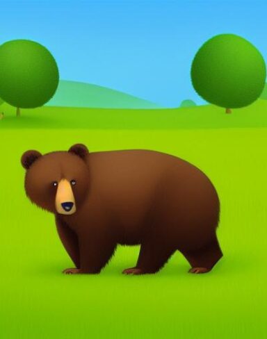 A brown bear and the lush green field