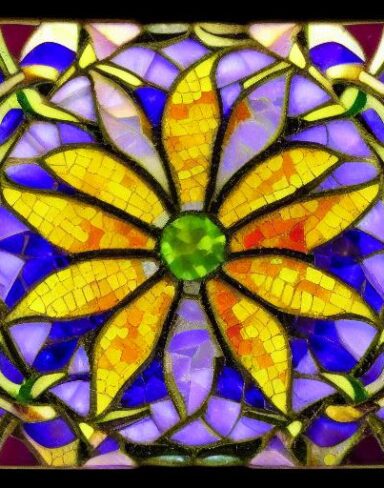A close up of a flower on mosaic