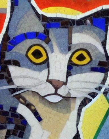 A close up of a kitty mosaic