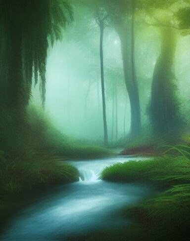 A curve stream running through forest