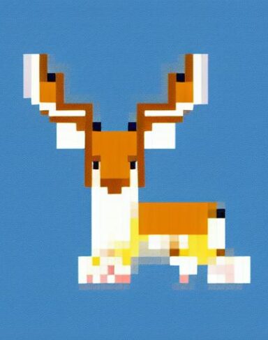 A deer in front of a blue background