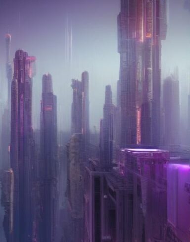 A digital city filled with tall buildings and citizens