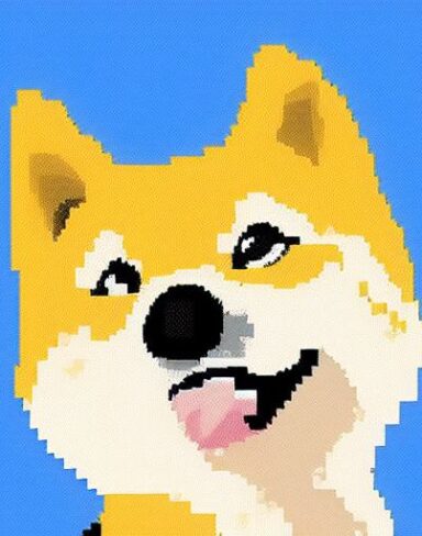 A dog and blue background