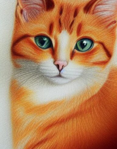A drawing of a cat by crayon
