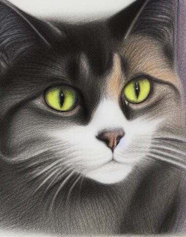 A drawing of a cat by crayon