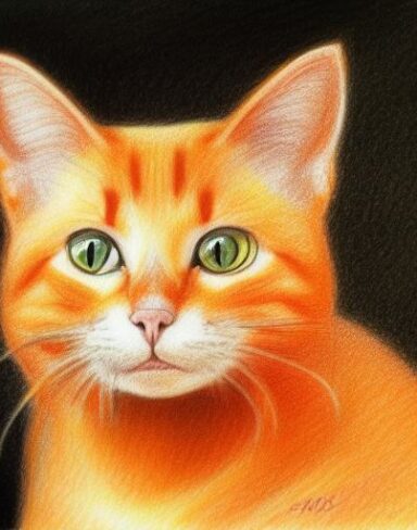 A drawing of a cat by crayon