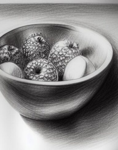 A drawing of a fruit bowl
