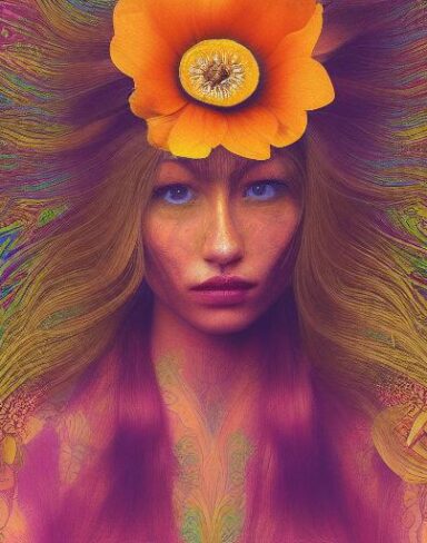 A highly detailed Psychedelic Art of a woman captured in an extreme close-up shot