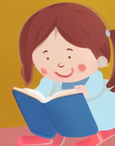 A little girl is reading a book