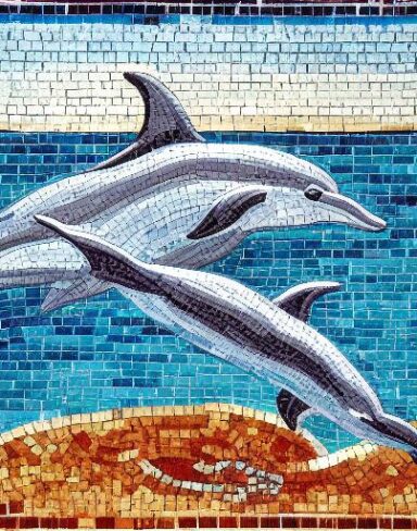 A mosaic of a dolphin in the costal inspired by Charles Ginner