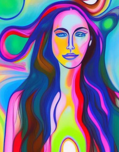 A painting of a woman with long hair