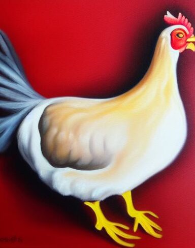 A painting of one hen