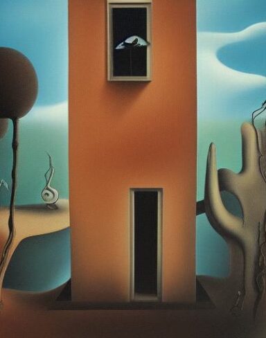 A painting on the side of a building with a tree nearby