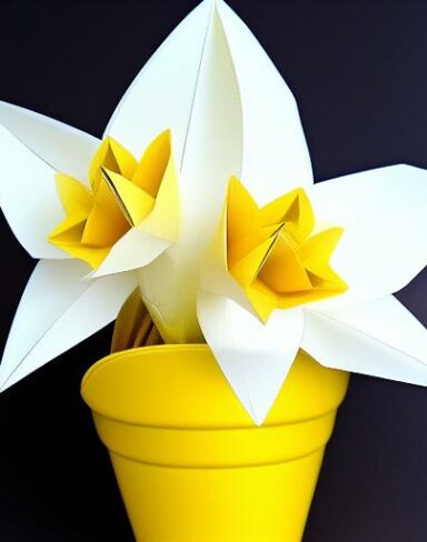 A paper daffodils in one pot