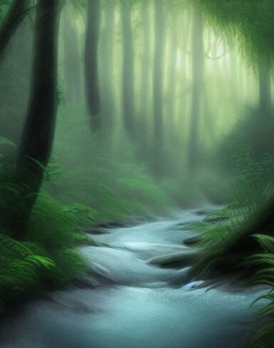 A stream running through forest