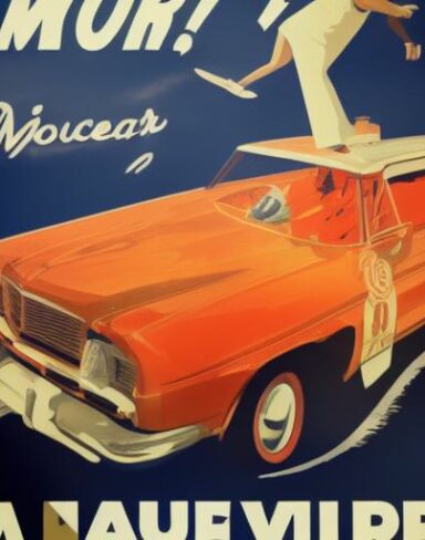 A vintage poster advertising a vehicle