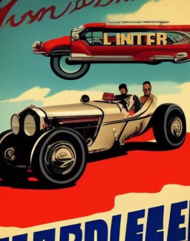A vintage poster advertising a vehicle