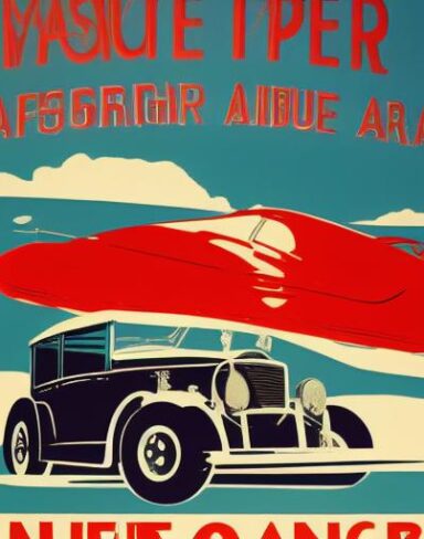 A vintage poster advertising a vintage automobile