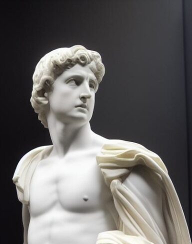 A white statue of one man