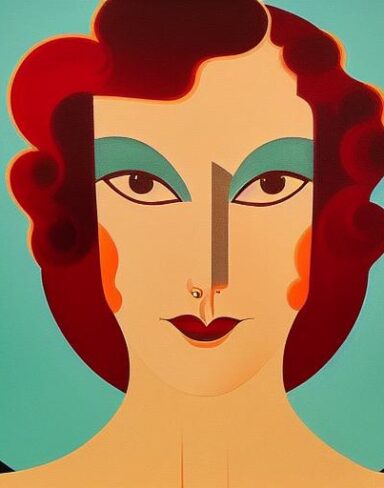 An art deco poster of a woman face