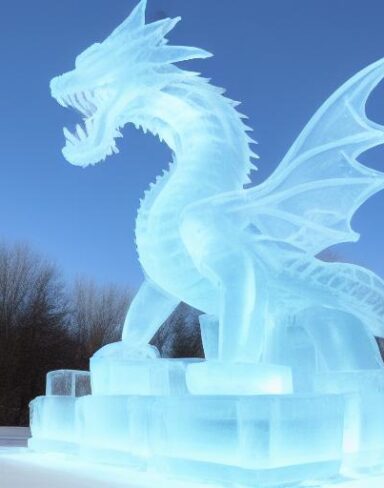 An ice sculpture of a ice dragon