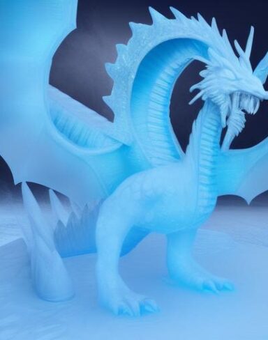 An ice sculpture of a ice dragon