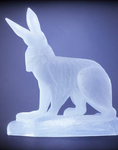 An ice sculpture of a winter bunny