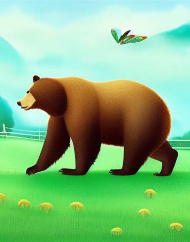 Bear on the lush green field
