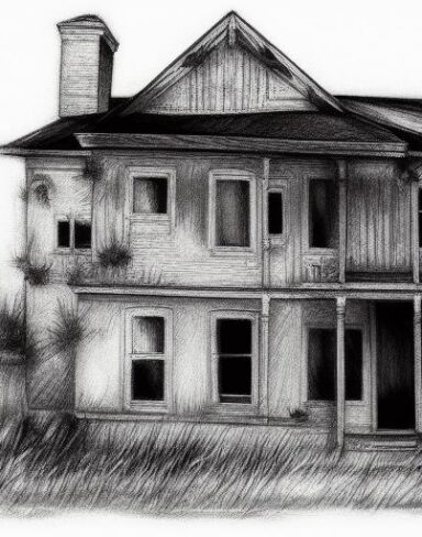 Black and white drawing of the house