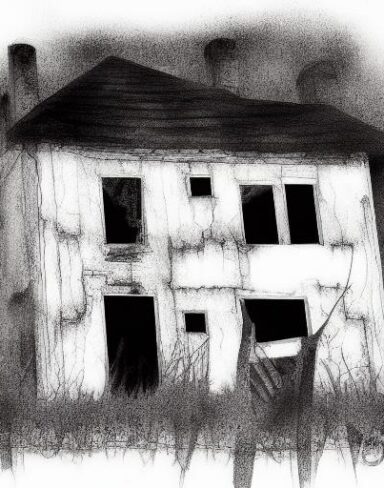 Black and white drawing of the house