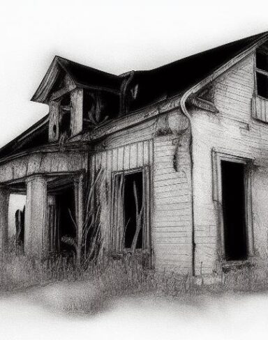 Black and white drawing of the house
