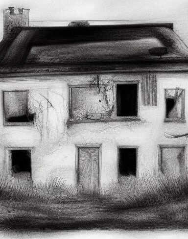 Black and white drawing of the house