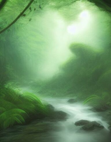 Curve stream running through a forest