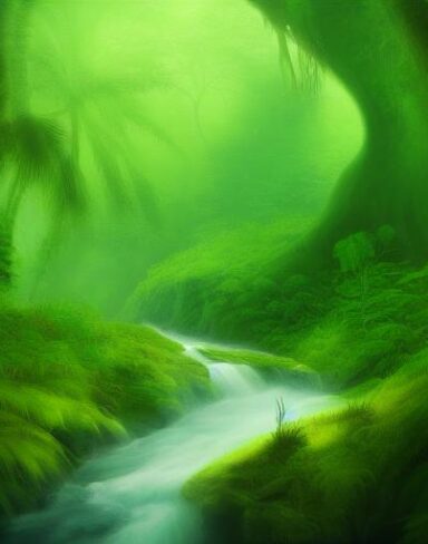 Curve stream running through a green forest