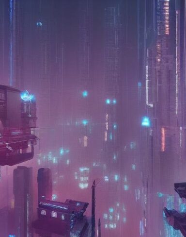 Digital city filled with buildings