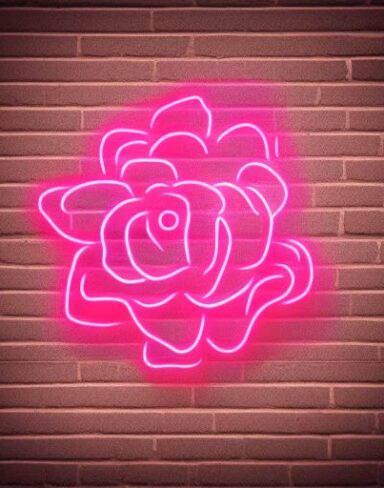 Flower neon sign on a brick wall