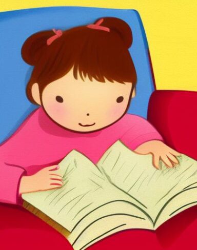 Little girl is reading a book