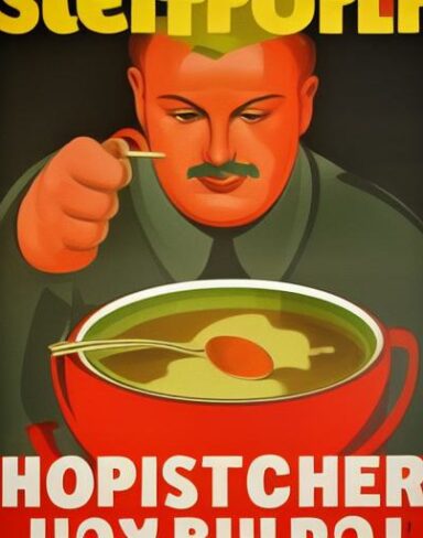 Man holding a spoon in front of a bowl of soup