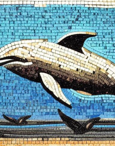 Mosaic of a dolphin in the costal inspired by Charles Ginner