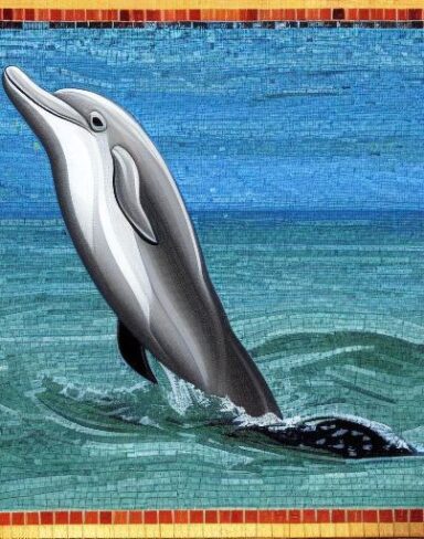 Mosaic of a dolphin in the costal inspired by Charles Ginner