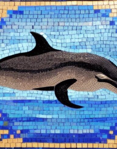 Mosaic of a dolphin in the costal inspired by Charles Ginner
