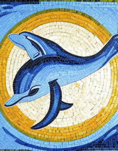Mosaic of a dolphin in the costal inspired by Charles Ginner