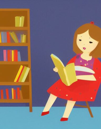 One little girl sit on a chair reading a book