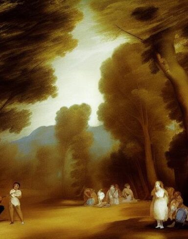 Painting of a group of people in the forest by Francisco de Holanda