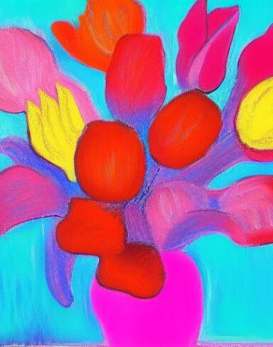 Painting of pink flowers in a vase