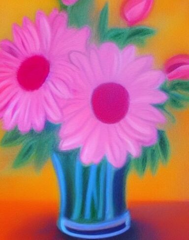 Painting of pink flowers in vase