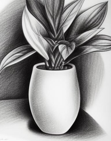 Pencil drawing of a plant in a vase