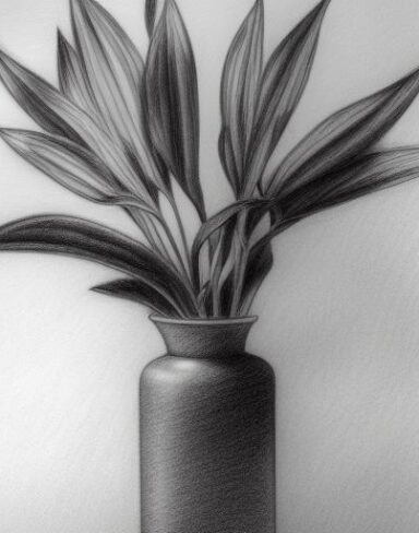 Pencil drawing of a plant in vase