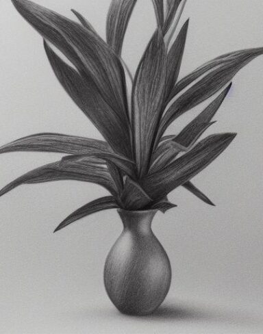 Pencil drawing of a plant in vase
